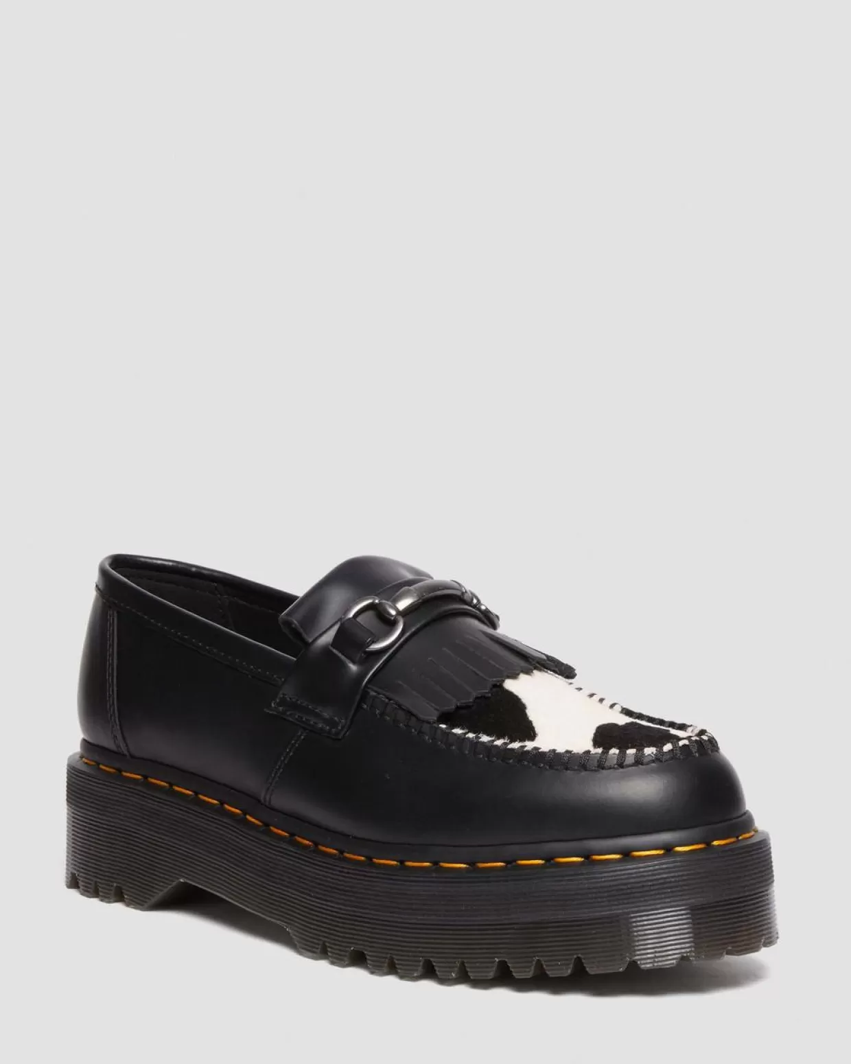 MENS Dr. Martens Mocassini neri Adrian Snaffle in pelle con stampa maculata in pelo