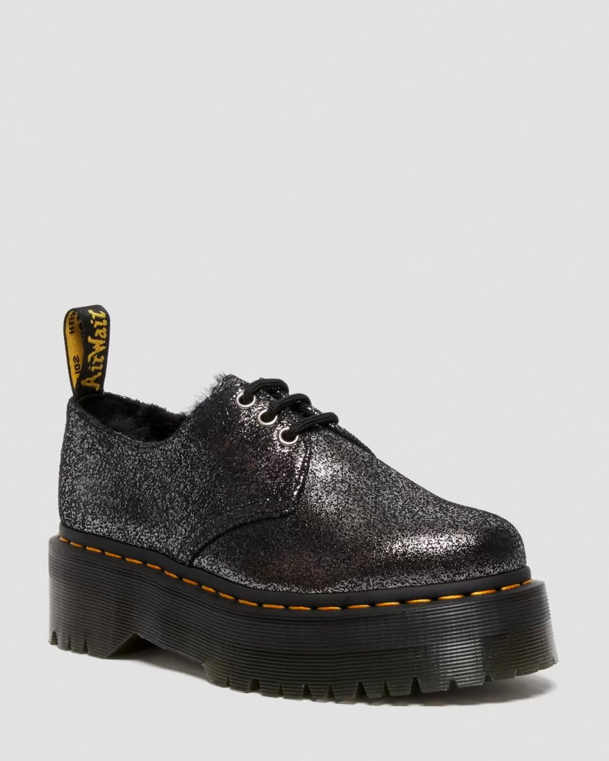 WOMENS Dr. Martens Scarpe Platform 1461 In Pelle Laminata Con Rivestimento Interno In Pelliccia Sintetica