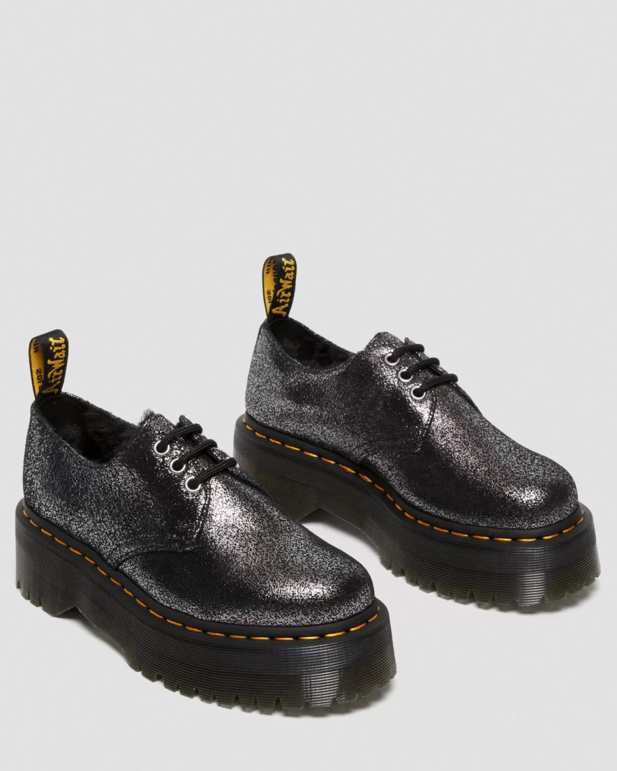 WOMENS Dr. Martens Scarpe Platform 1461 In Pelle Laminata Con Rivestimento Interno In Pelliccia Sintetica