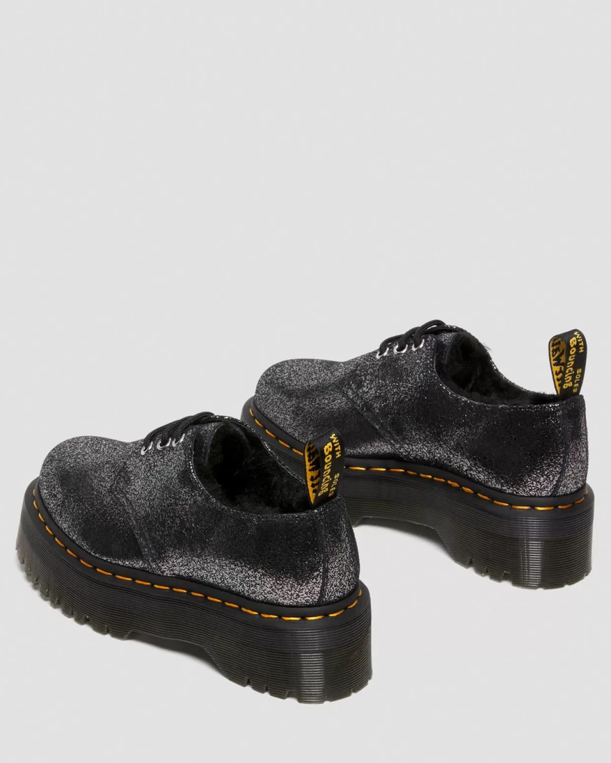 WOMENS Dr. Martens Scarpe Platform 1461 In Pelle Laminata Con Rivestimento Interno In Pelliccia Sintetica