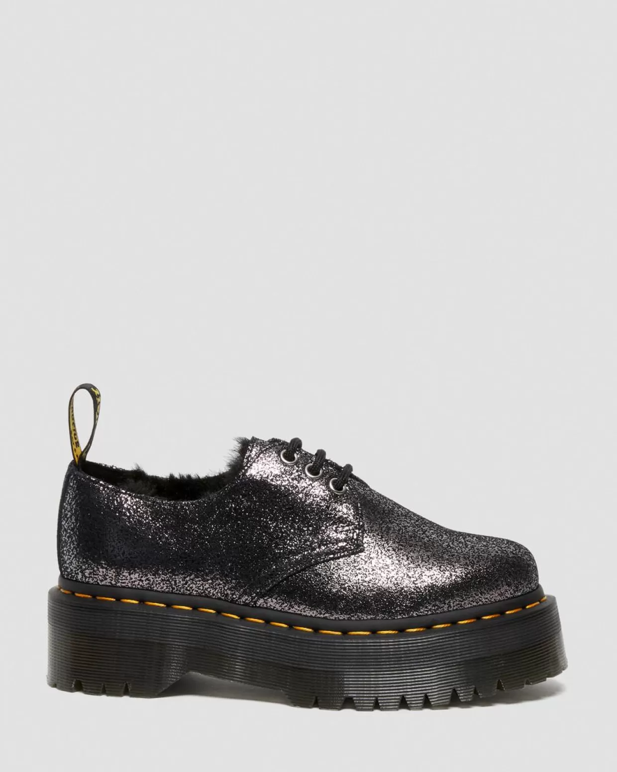 WOMENS Dr. Martens Scarpe Platform 1461 In Pelle Laminata Con Rivestimento Interno In Pelliccia Sintetica