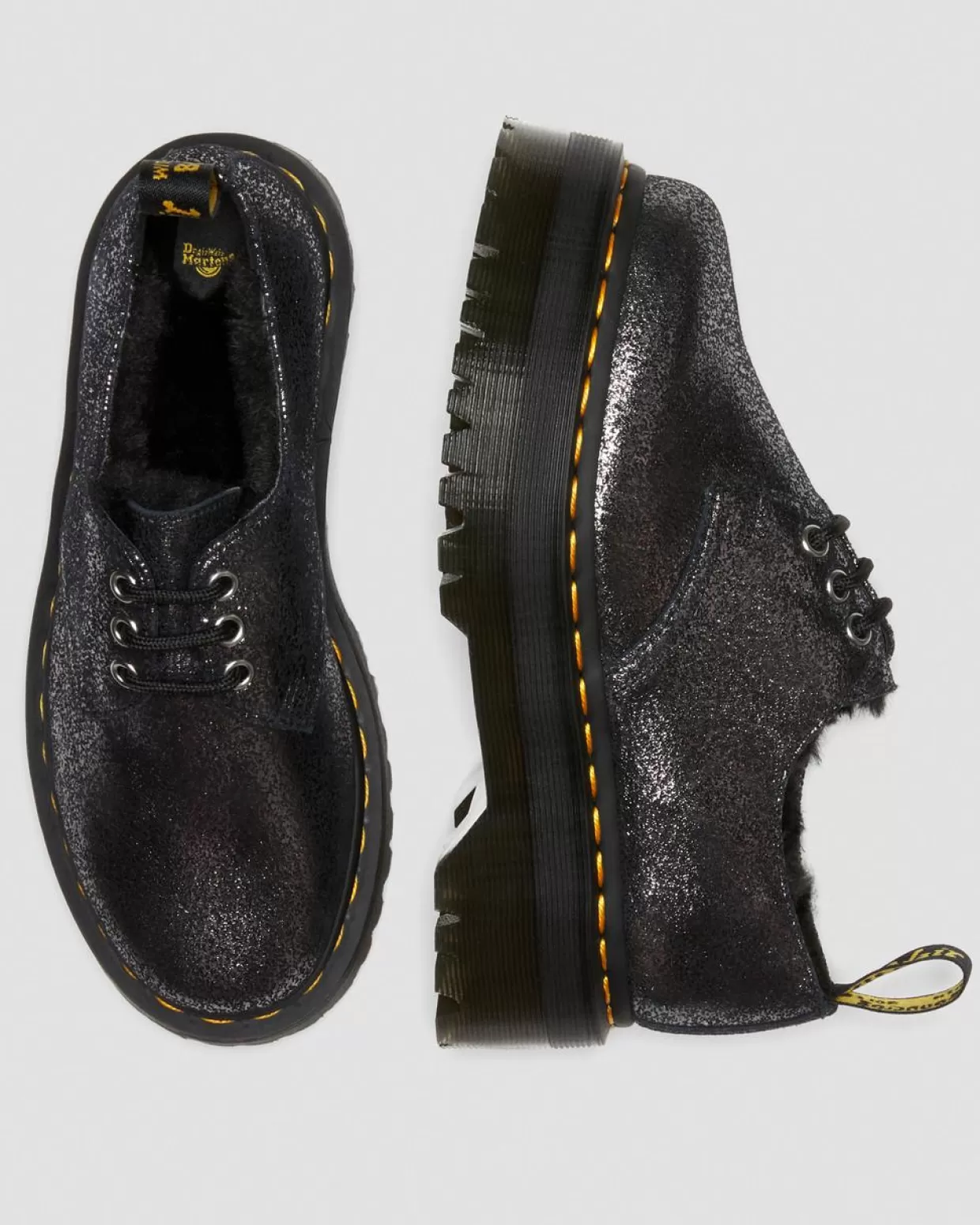 WOMENS Dr. Martens Scarpe Platform 1461 In Pelle Laminata Con Rivestimento Interno In Pelliccia Sintetica