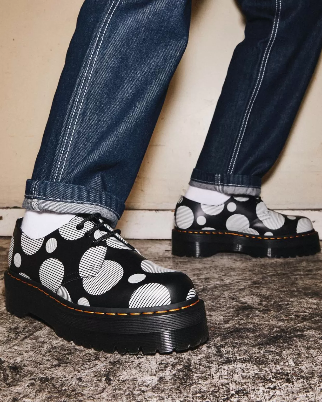 WOMENS Dr. Martens Scarpe platform di pelle 1461 Quad Polka Dot Smooth