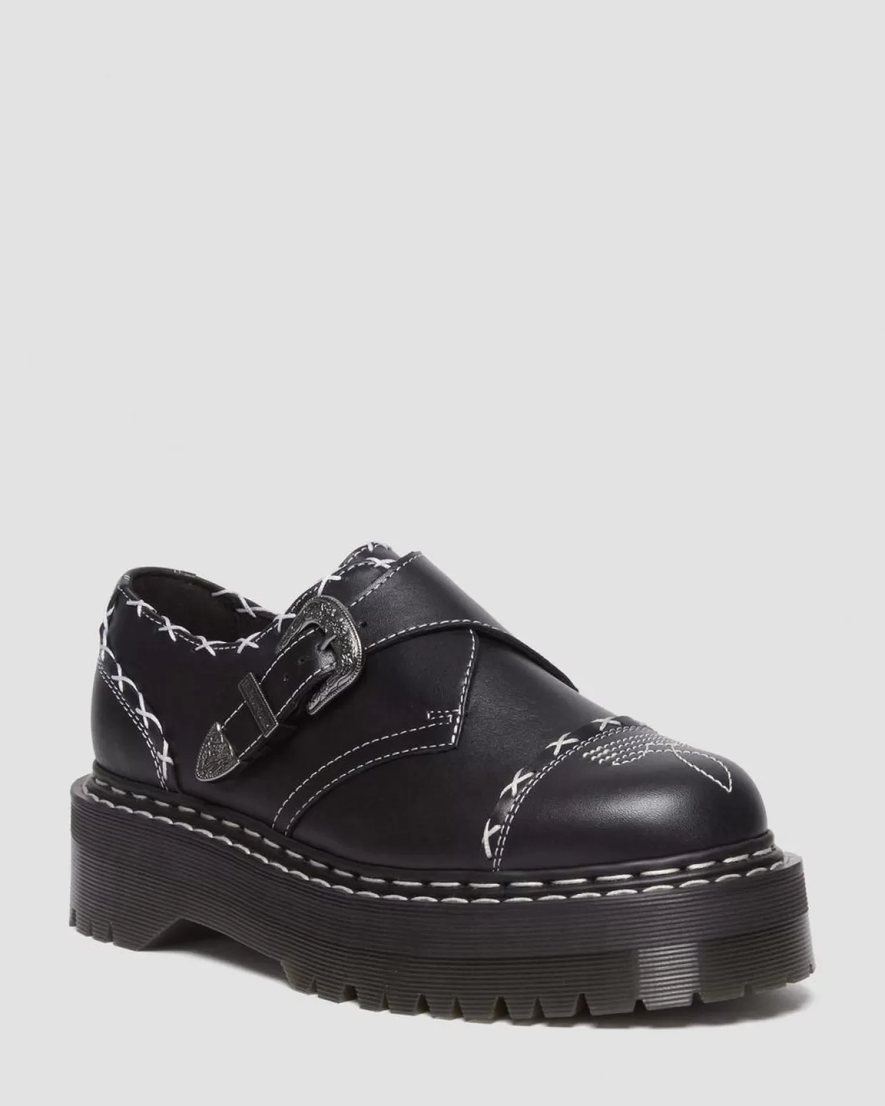 Dr. Martens Scarpe platfrom Quad Monk Strap con cuciturino a contrasto