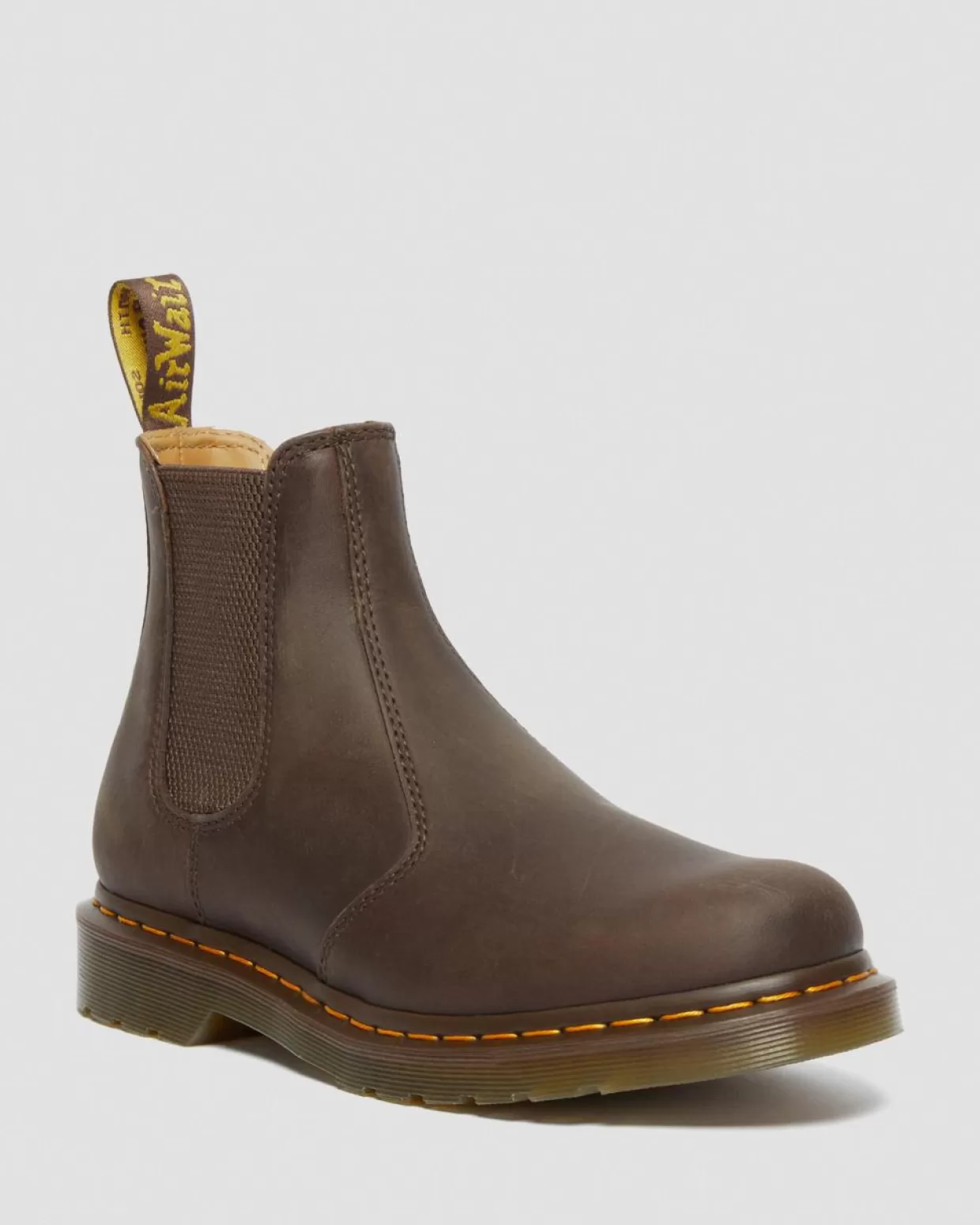 MENS Dr. Martens Stivaletti Chelsea 2976 di pelle Crazy Horse con cuciture gialle