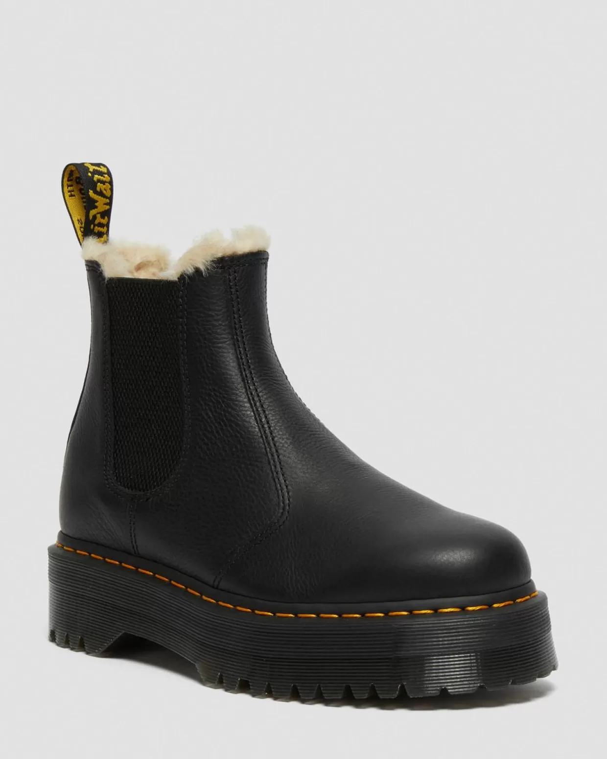 WOMENS Dr. Martens Stivaletti Chelsea Platform Quad 2976 con rivestimento interno in pelliccia sintetica