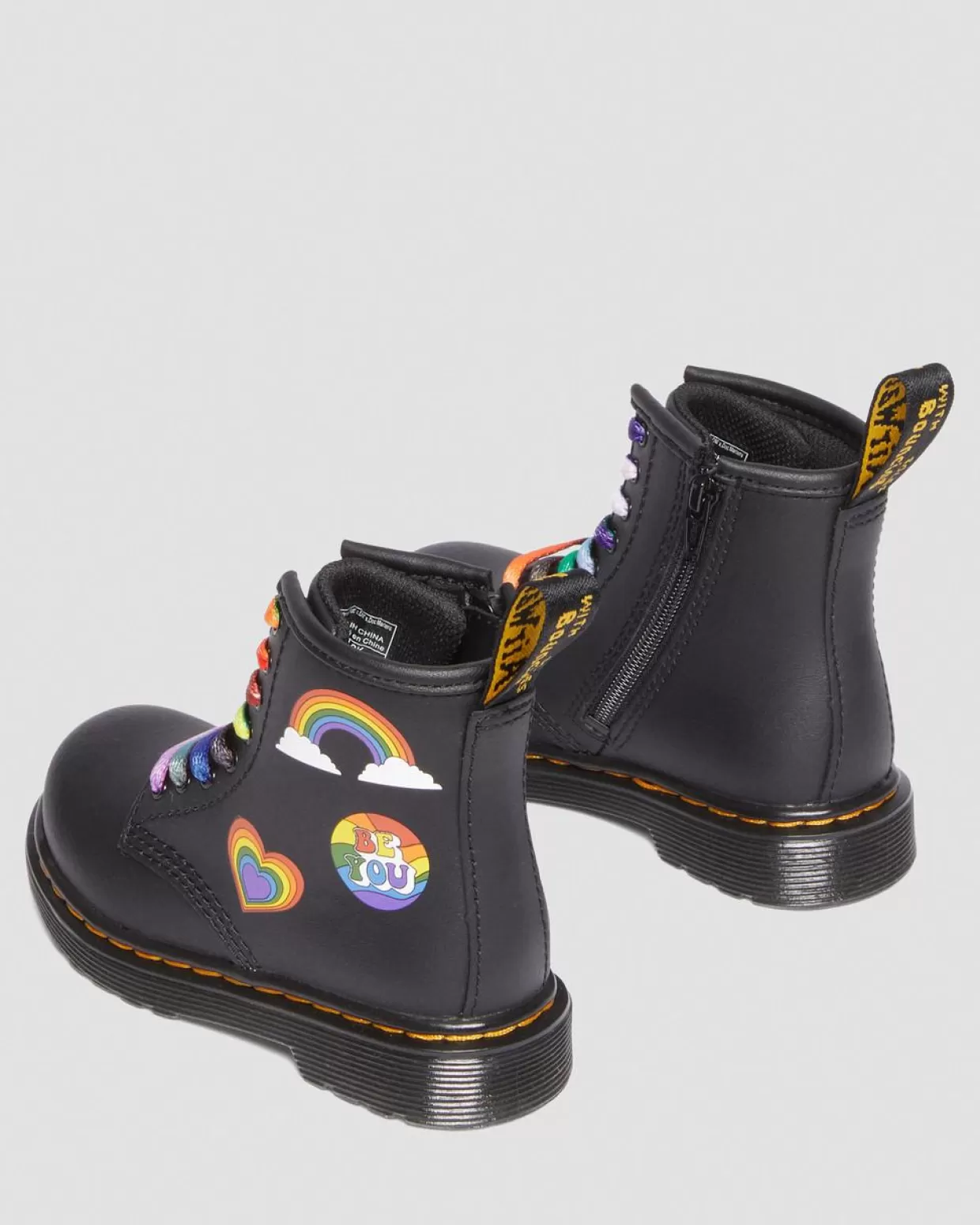 KIDS Dr. Martens Stivaletti stringati di pelle 1460 For Pride primi passi