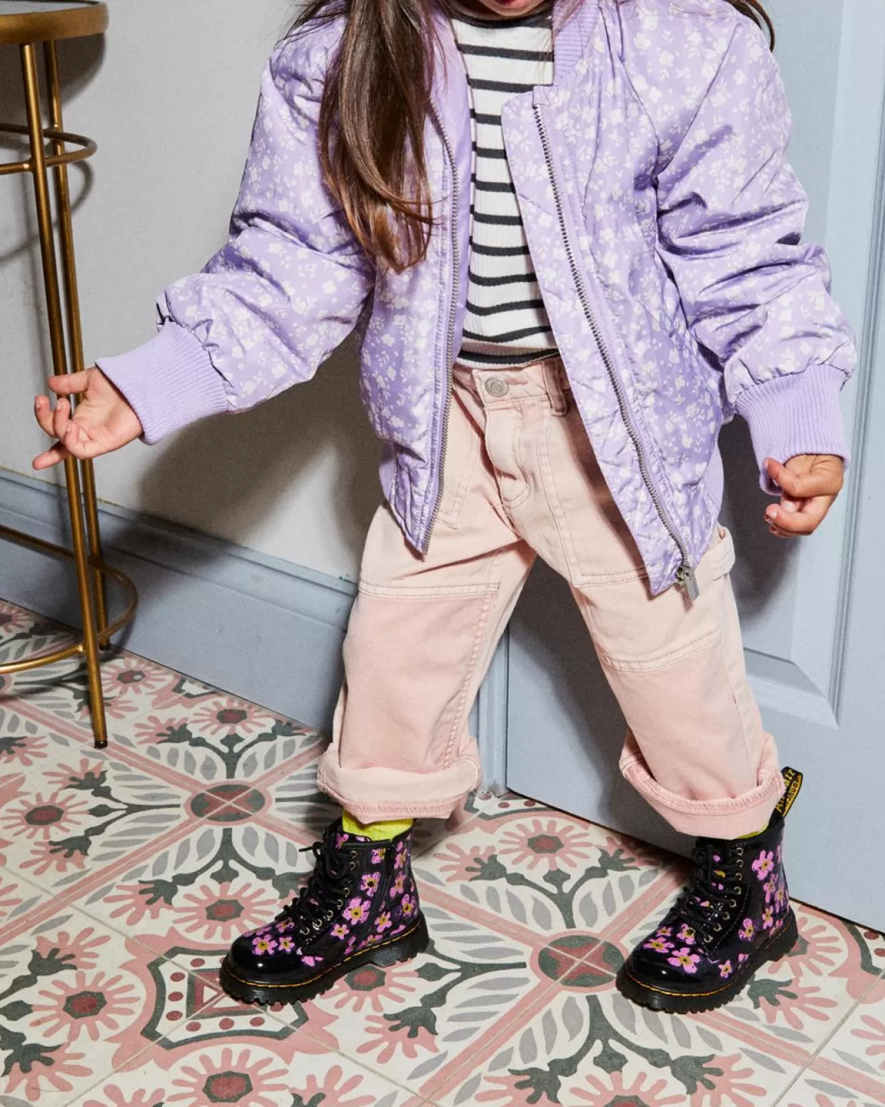 KIDS Dr. Martens Stivali 1460 primi passi in pelle verniciata con motivi floreali