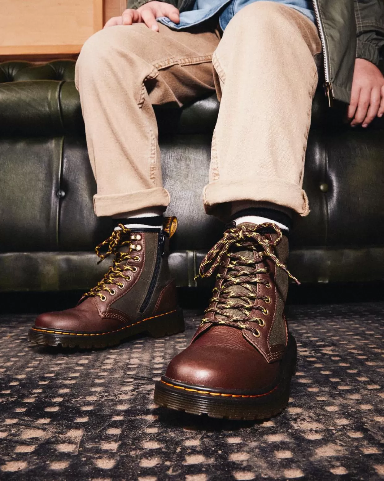 UNISEX Dr. Martens Stivali di pelle 1460 per bambini con inserti di tela
