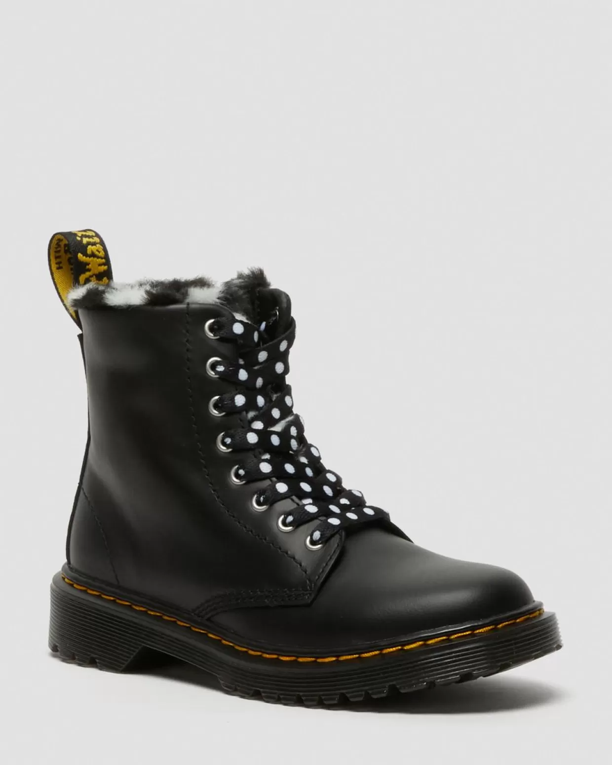 UNISEX Dr. Martens Stivali di pelle per bambini 1460 Serena con rivestimento di pelliccia sintetica