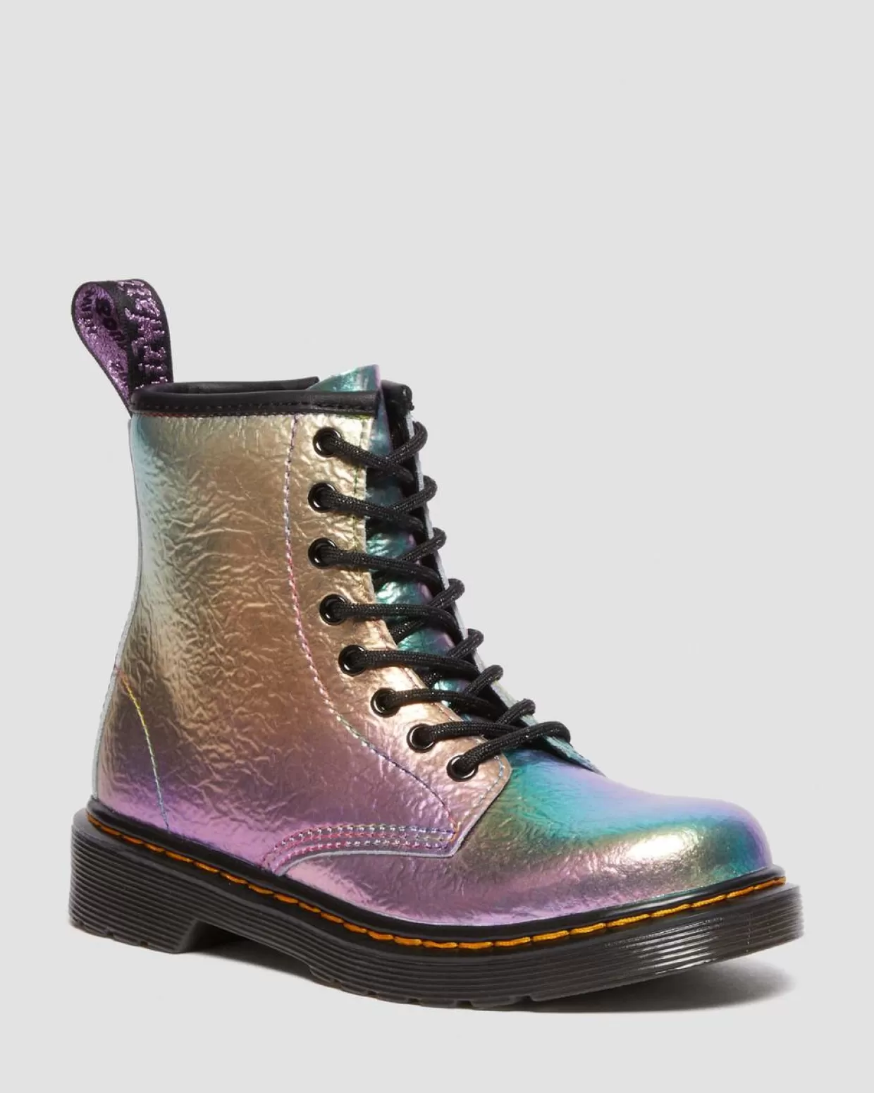 UNISEX Dr. Martens Stivali Junior stringati 1460 arcobaleno in pelle con effetto increspato