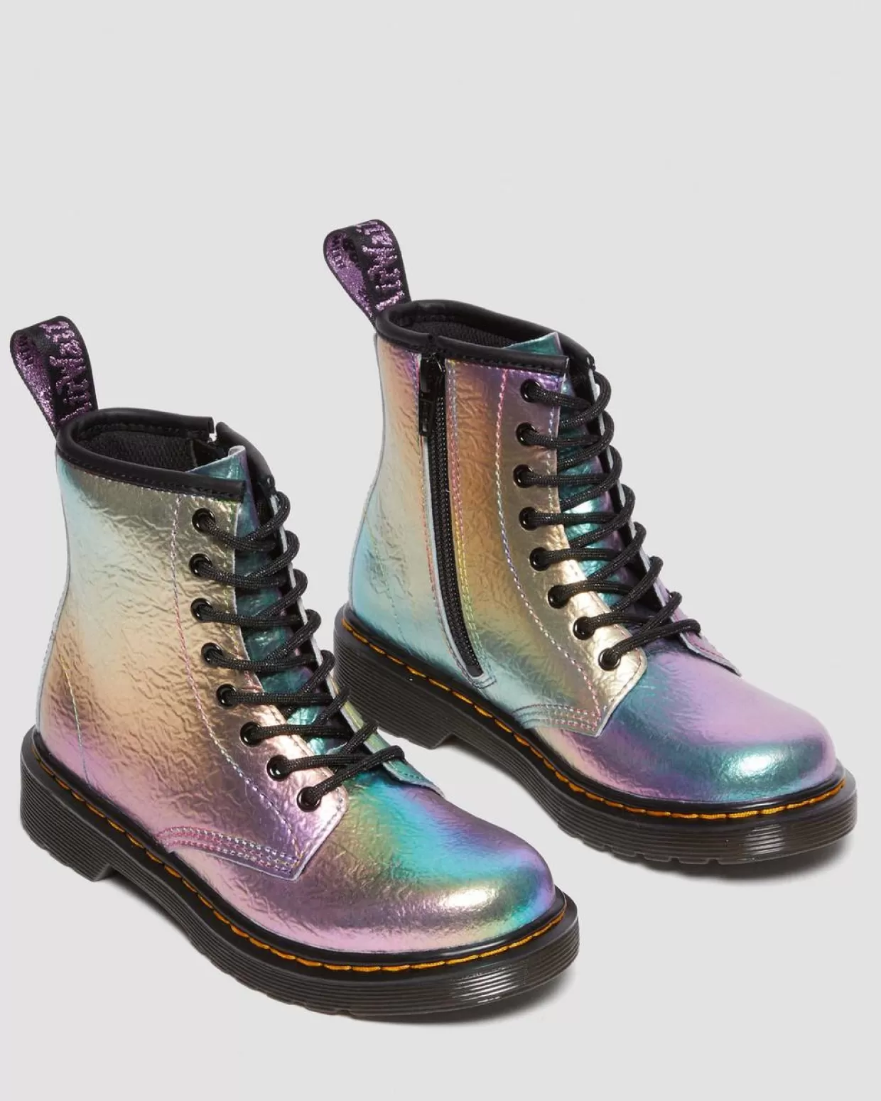 UNISEX Dr. Martens Stivali Junior stringati 1460 arcobaleno in pelle con effetto increspato