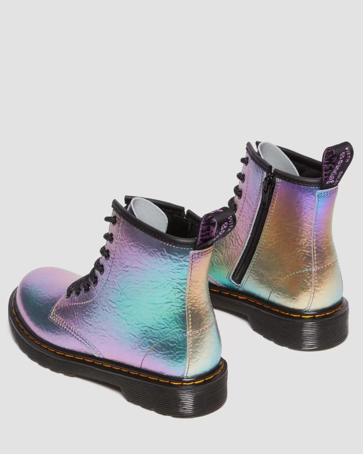 UNISEX Dr. Martens Stivali Junior stringati 1460 arcobaleno in pelle con effetto increspato