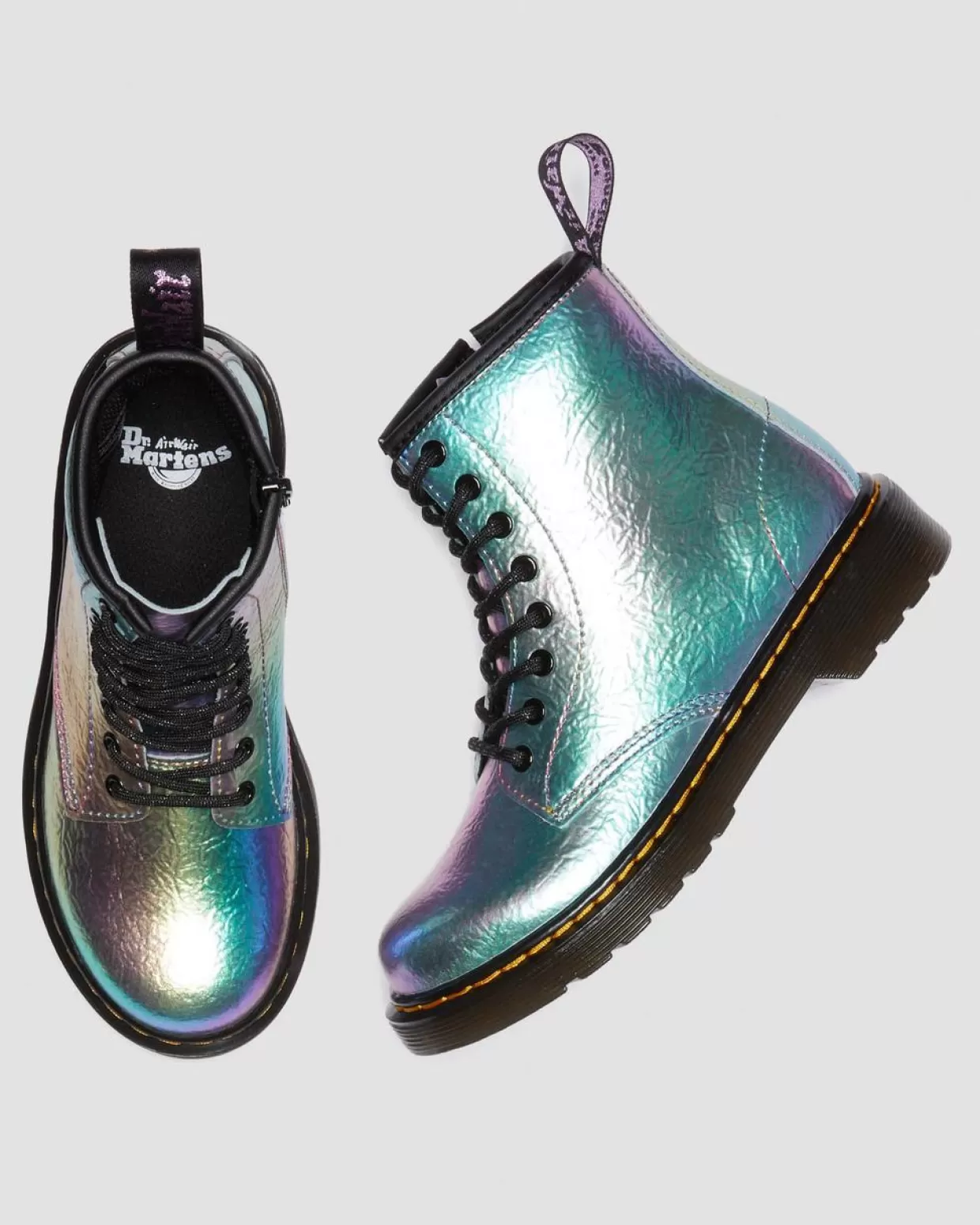 UNISEX Dr. Martens Stivali Junior stringati 1460 arcobaleno in pelle con effetto increspato