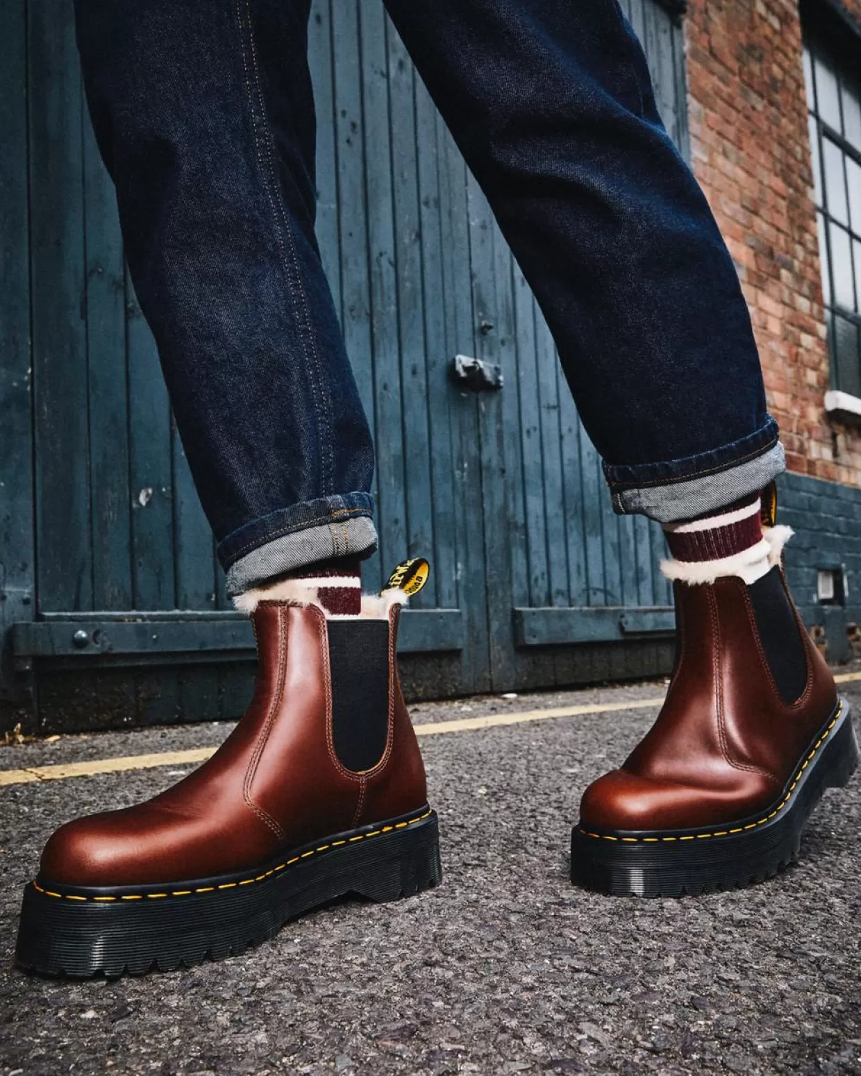 WOMENS Dr. Martens Stivali Platform 2976 Quad Con Rivestimento Interno In Pelliccia Sintetica