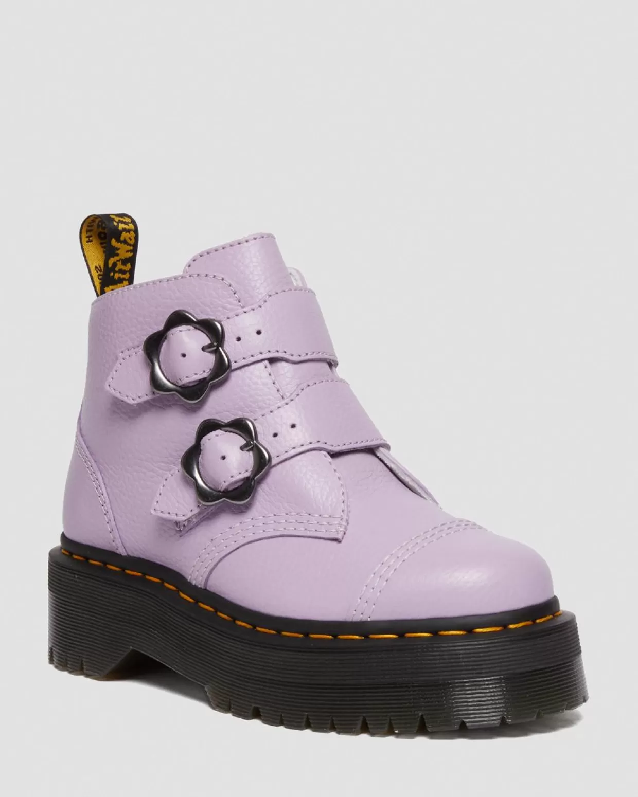 WOMENS Dr. Martens Stivali Platform Devon in pelle nappa fresata con fibbia a fiore