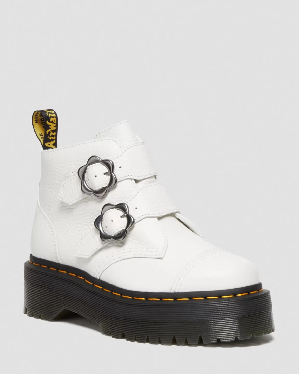 WOMENS Dr. Martens Stivali Platform Devon in pelle nappa fresata con fibbia a fiore