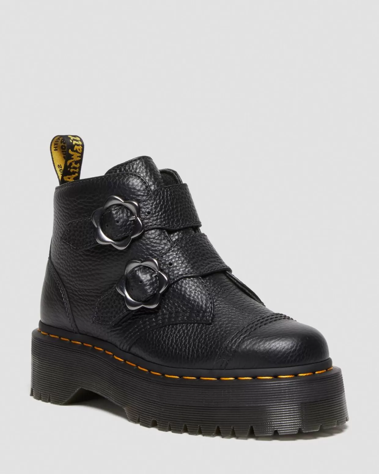 WOMENS Dr. Martens Stivali Platform Devon in pelle nappa fresata con fibbia a fiore