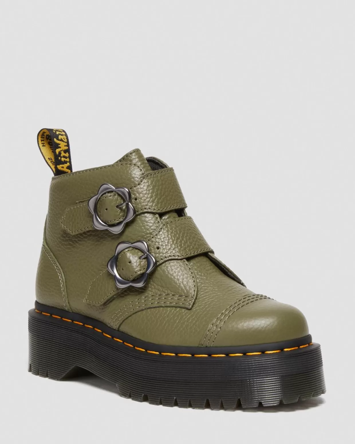 WOMENS Dr. Martens Stivali Platform Devon in pelle nappa fresata con fibbia a fiore