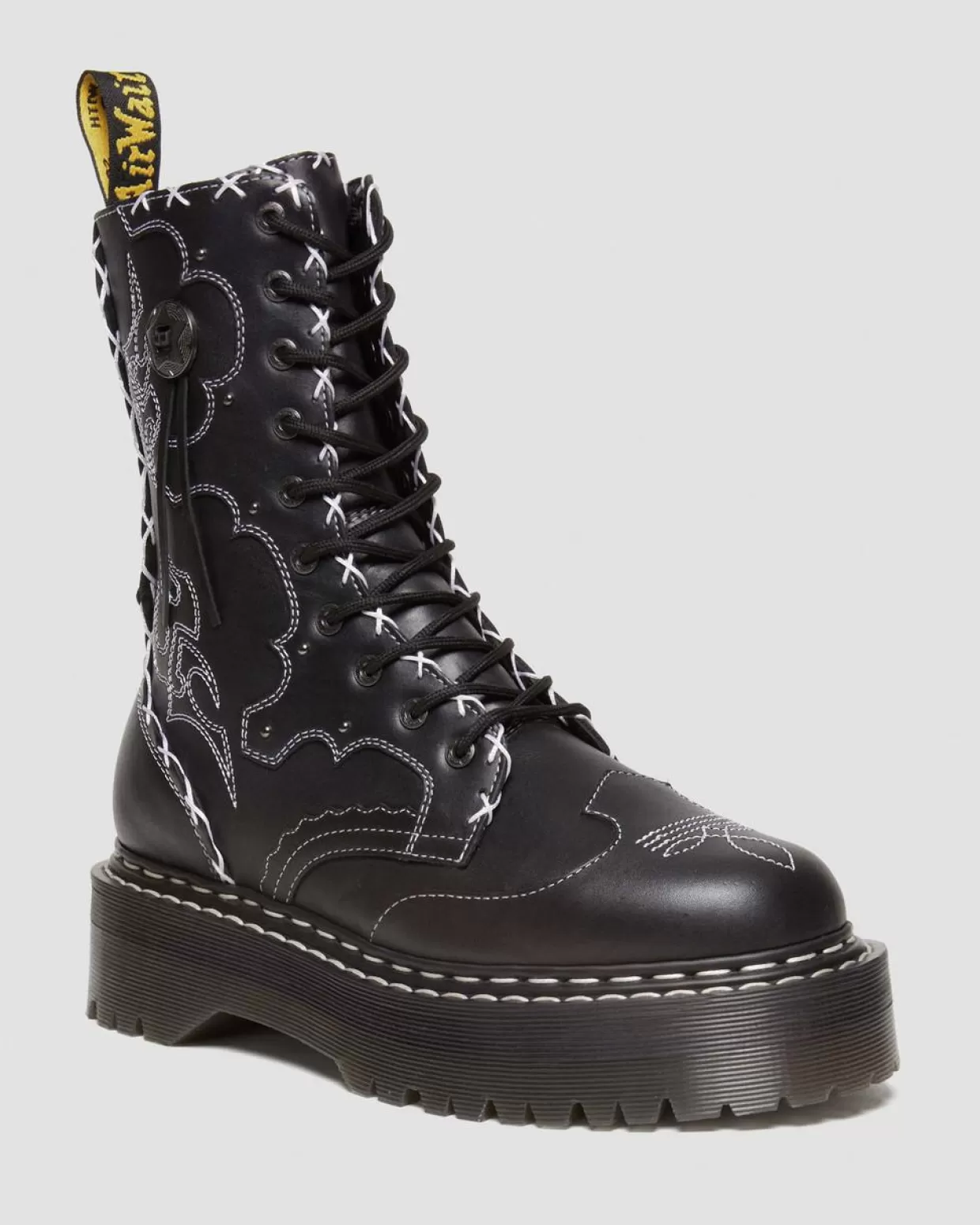 Dr. Martens Stivali platform Jadon Hi in pelle con cuciture a contrasto