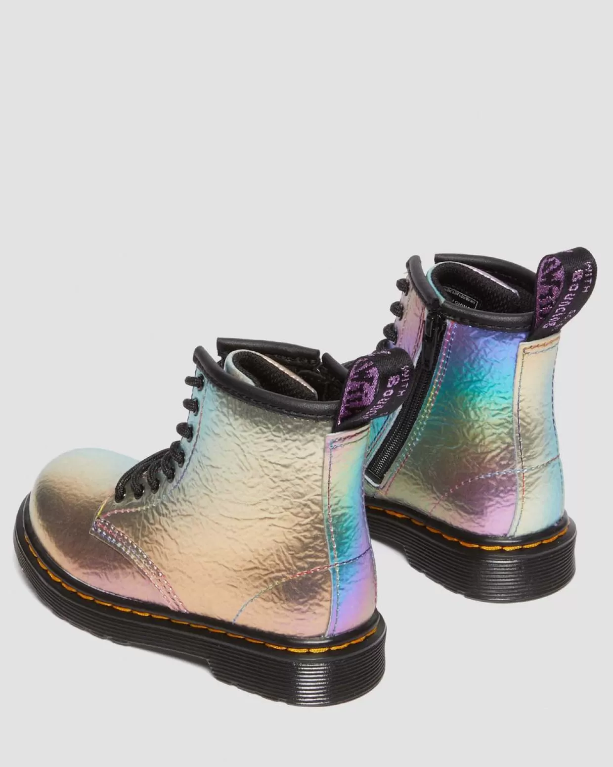 UNISEX Dr. Martens Stivali primi passi stringati 1460 arcobaleno in pelle con effetto increspato