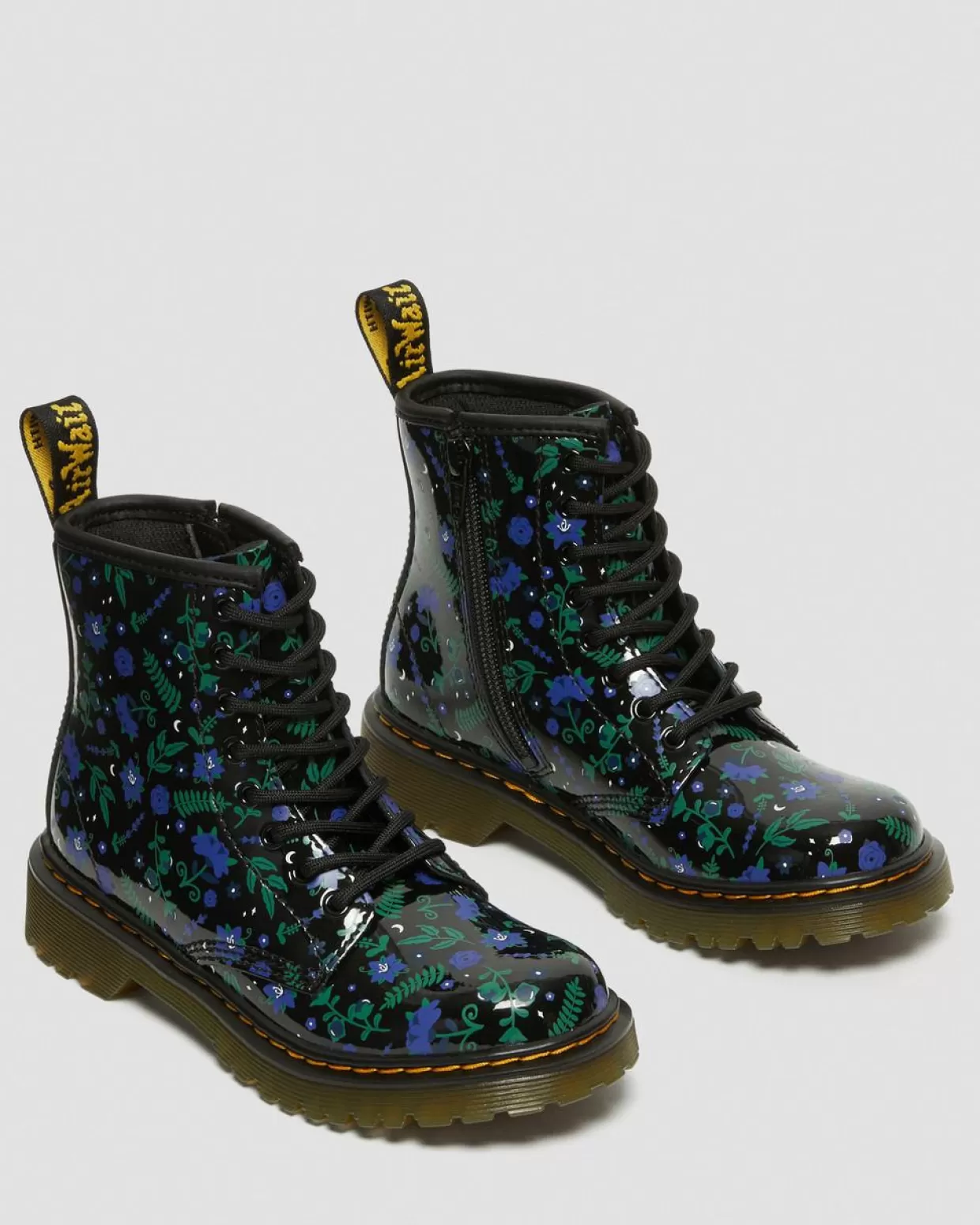 UNISEX Dr. Martens Stivali stringati 1460 Mystic per bambini con motivo floreale in pelle verniciata