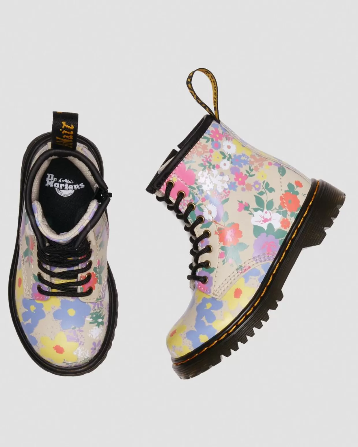 UNISEX Dr. Martens Stivali stringati primi passi 1460 Floral Mash Up in pelle Hydro
